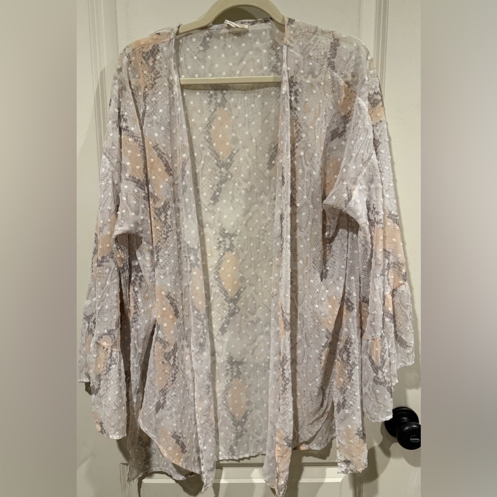 Peach Love California Sheer Textured Cover Up Kimono Boho sz M